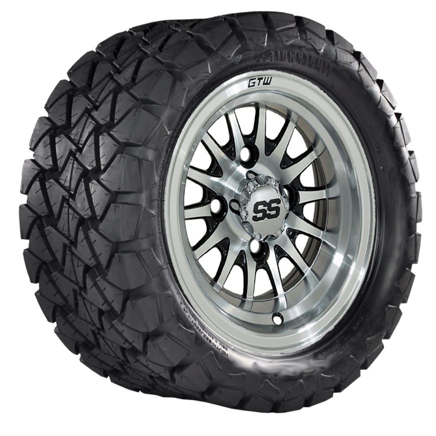 10" GTW Medusa Black and Machined Wheels with 22" Timberwolf Mud Tires - Set of 4 A19-302