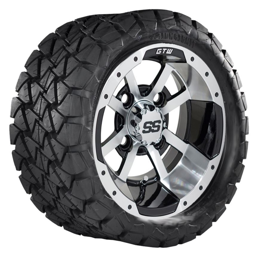10" GTW Storm Trooper Black and Machined Wheels with 22" Timberwolf Mud Tires - Set of 4 A19-322
