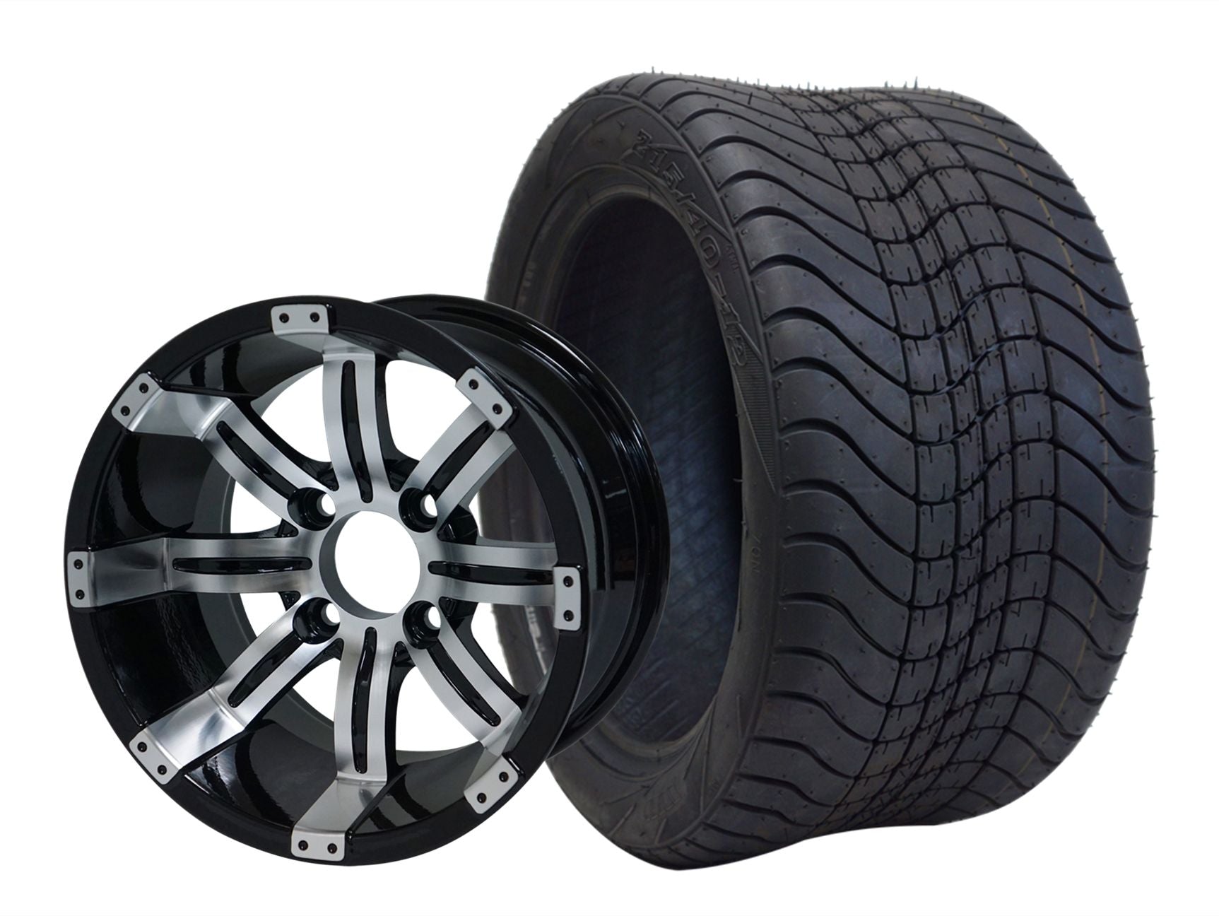 SGC 12" Tempest Machined/Black Wheel - Aluminum Alloy STEELENG 215/40-12 Low Profile Tire DOT approved WH1234-TR1211