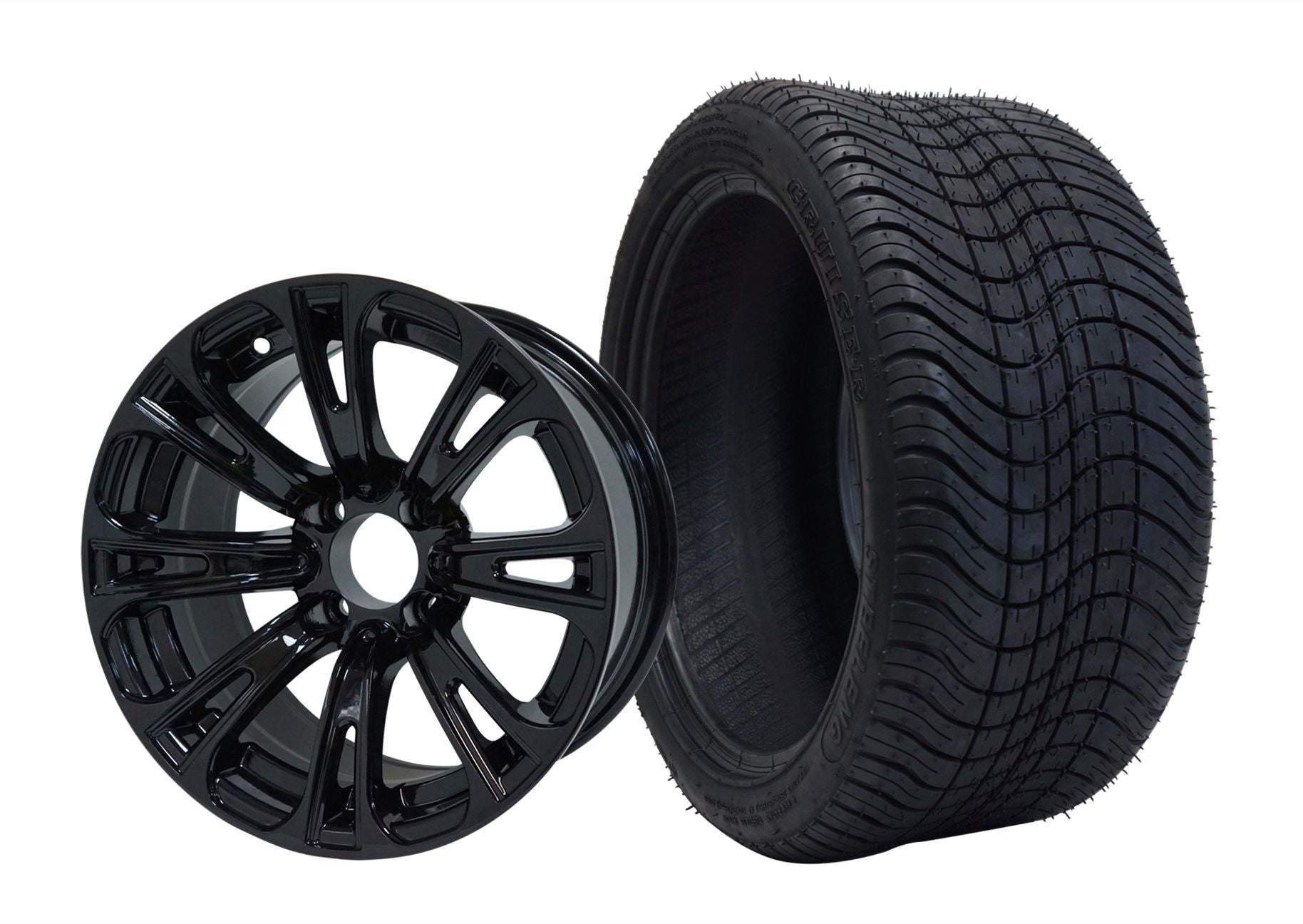 SGC 14" x 7" Voodoo Glossy Black Wheel - Aluminum Alloy STEELENG 205/30-14 Low Profile Tire DOT approved WH1421-TR1404
