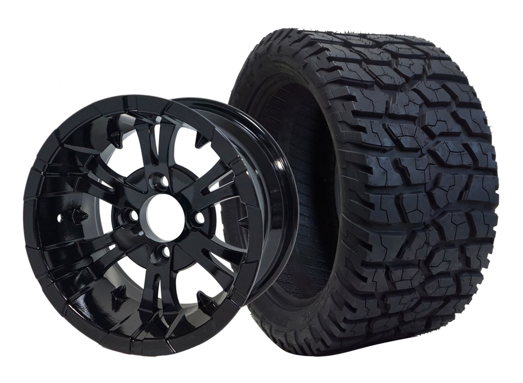 SGC 14" x 7" Vampire Glossy Black Wheel - Aluminum AlloySTEELENG 22"x10.5"-14" GATOR All Terrain Tire DOT Approved WH1414-TR1401
