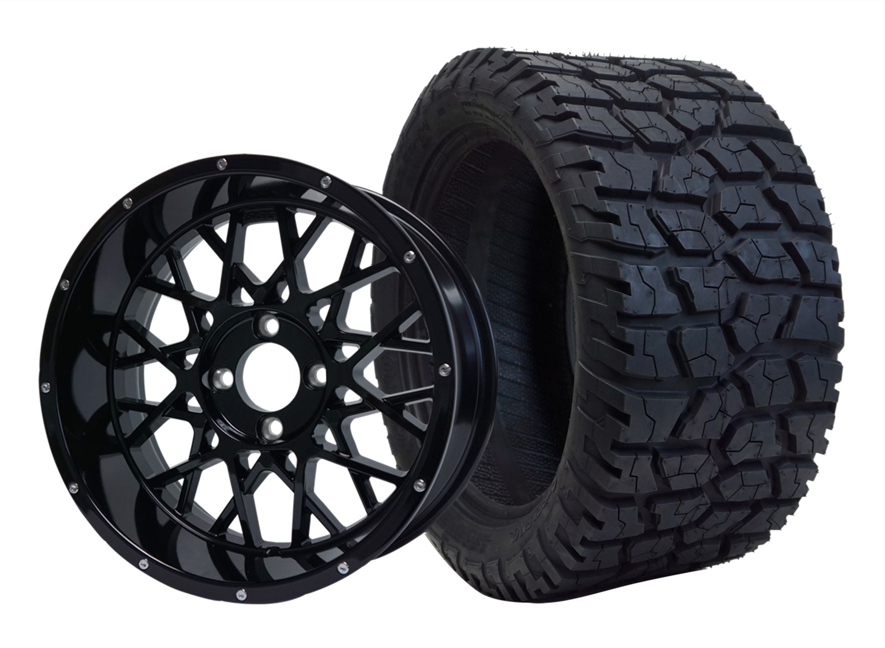SGC 14" x 7" Venom Glossy Black Wheel - Aluminum Alloy STEELENG 22"x10.5"-14" GATOR All Terrain Tire DOT Approved WH1420-TR1401