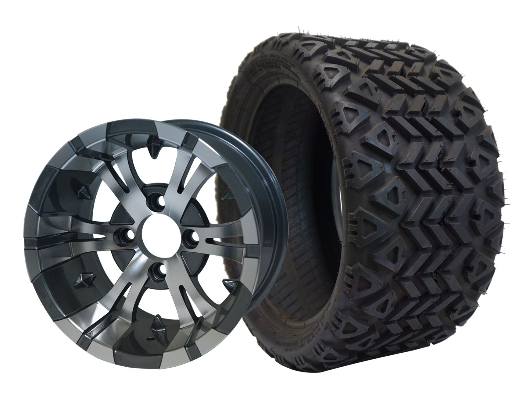 SGC 12" Vampire Machined/Gunmetal Wheel - Aluminum Alloy STEELENG 20"x10"-12" All Terrain Tire DOT approved WH1244-TR1207