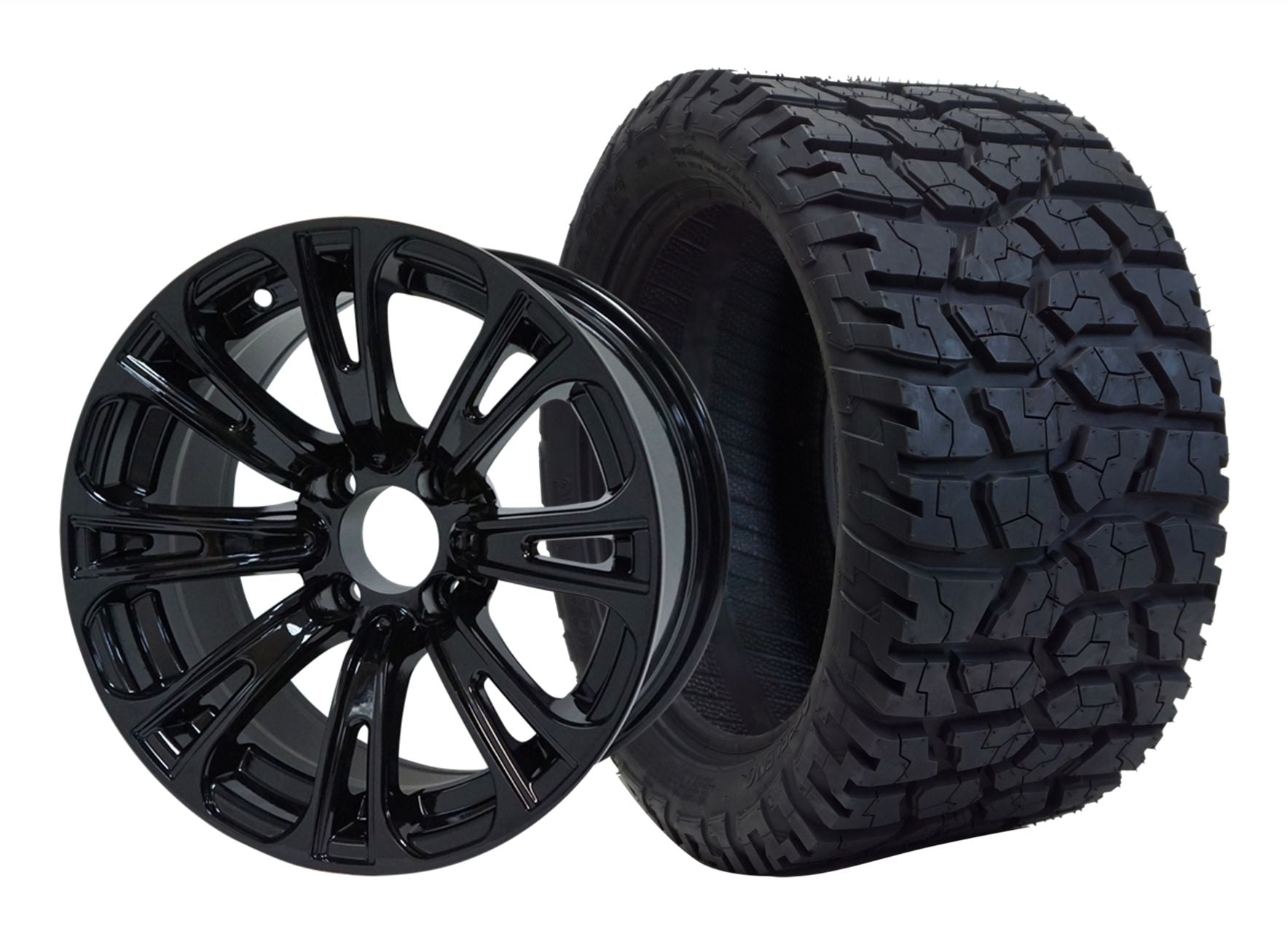 SGC 14" x 7" Voodoo Glossy Black Wheel - Aluminum AlloySTEELENG 22"x10.5"-14" GATOR All Terrain Tire DOT Approved WH1421-TR1401