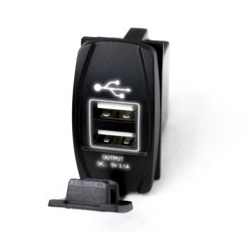 LED Rocker Switch 2-Port USB Charge Panel w/ White Radiance RSRSUSBW