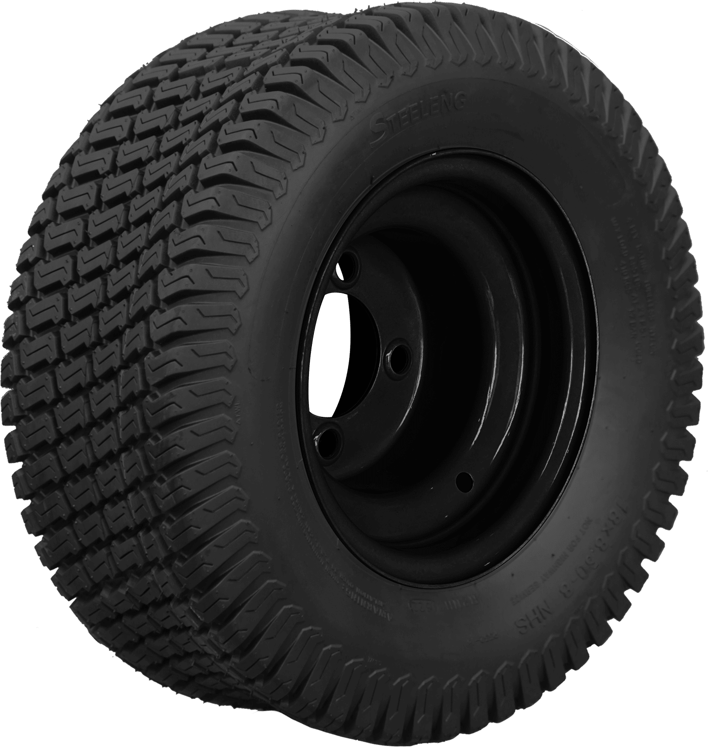 BNDL-SW0801-TR0802 8" Black Steel Wheel & 18"x8.5"-8" Turf Tire x4