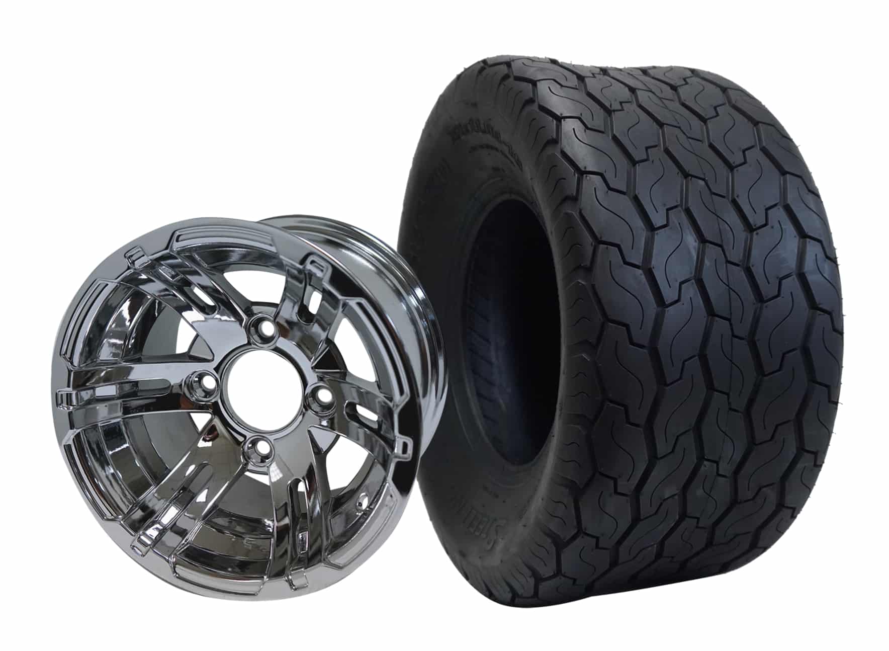 BNDL-TR1001-WH1002-CC0001-LN0004 10" Bulldog Chrome Wheel Aluminum Allow & 18"x9"-10" Gecko All Terrain Tire x4 With Lugnuts