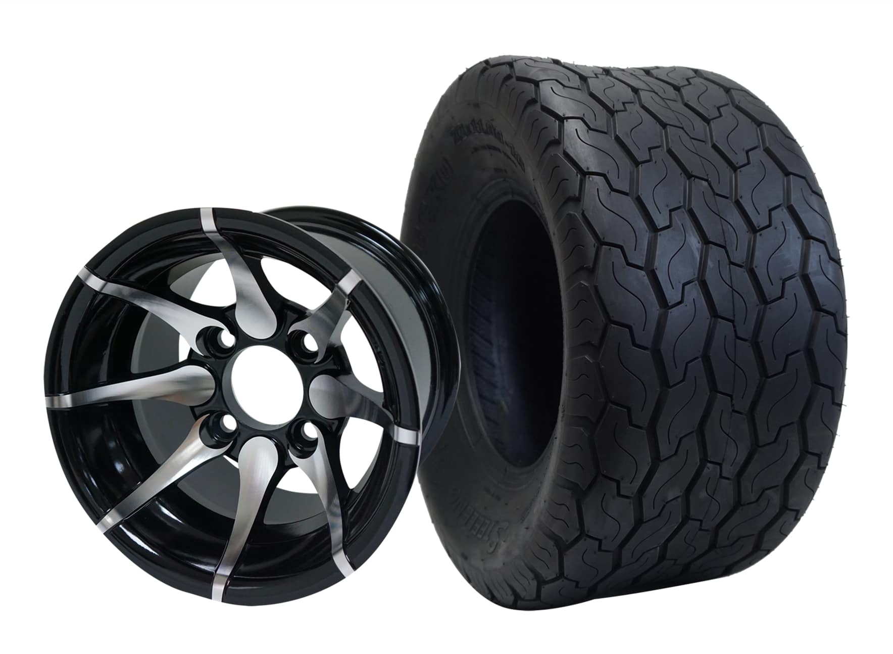 BNDL-TR1001-WH1005-CC0001-LN0001 10" Kraken Machined Black Wheel Aluminum Alloy & 18"x9"-10" Gecko All Terrain Tire x4