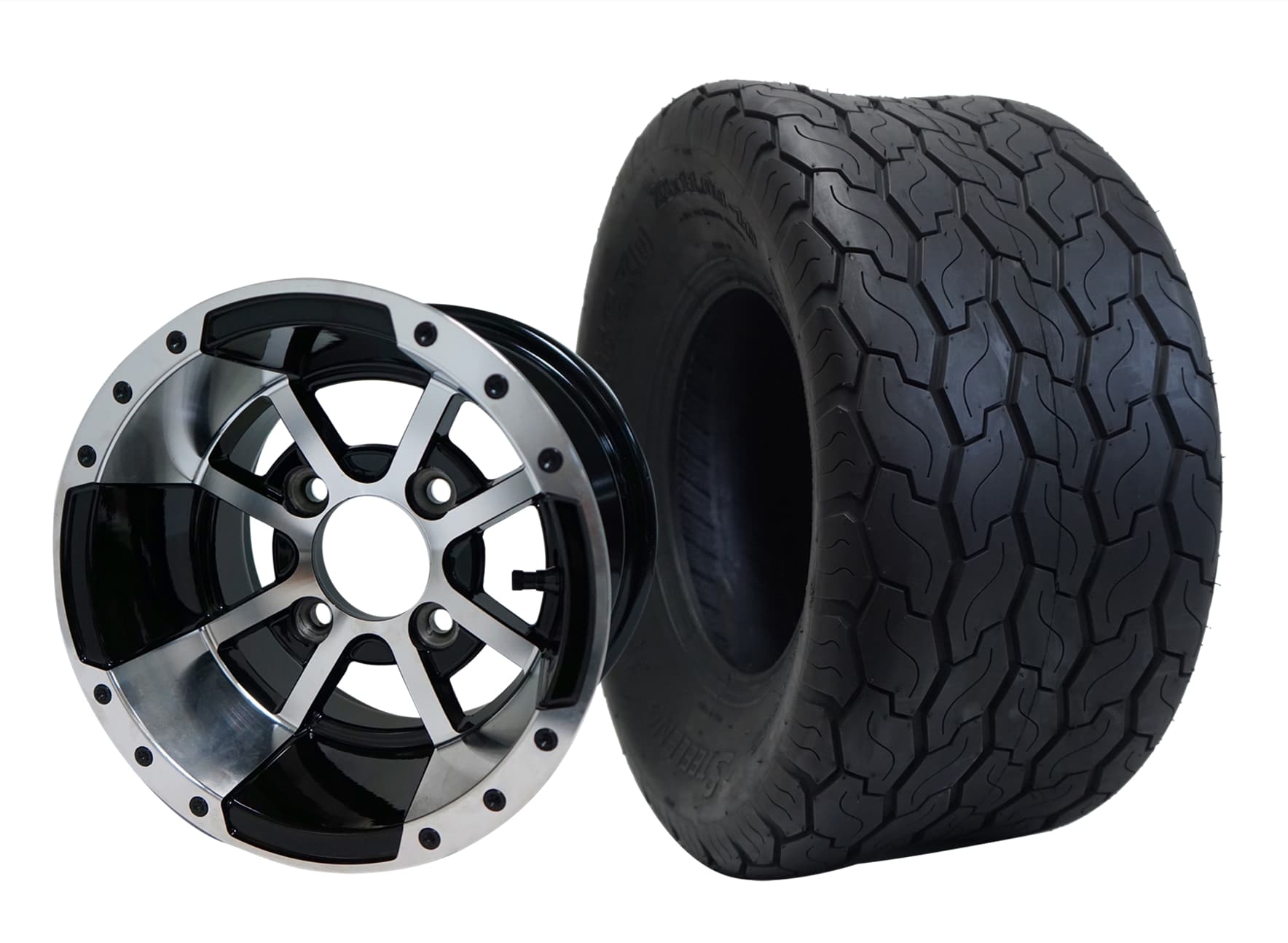 10" Storm Trooper Black Machined Wheel Aluminum Allow & 18" x9" -10" Gecko All Terrain Tire 4x