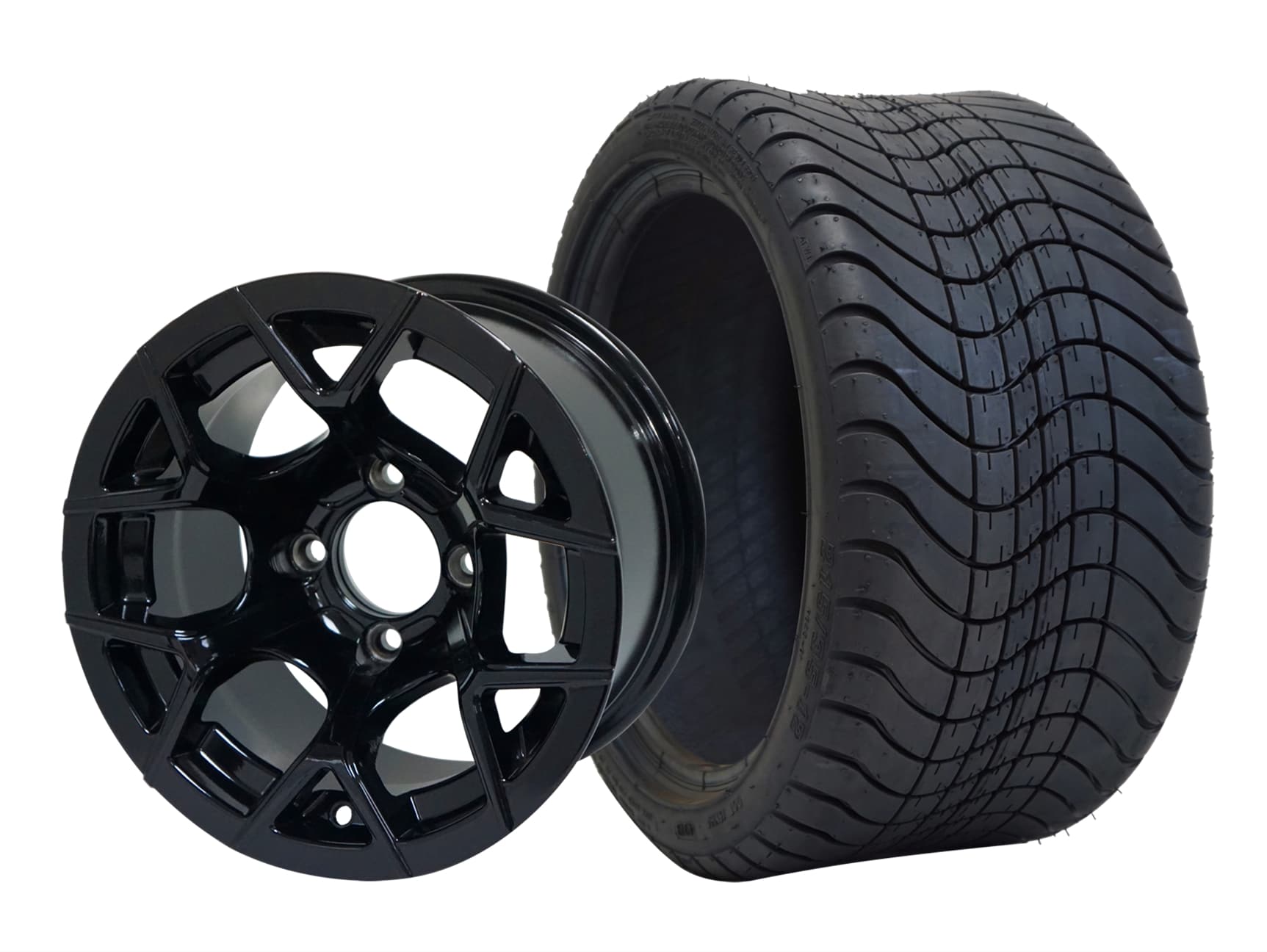 BNDL-TR1212-WH1227-CC0002-LN0002 12″ RALLY GLOSSY BLACK WHEEL – ALUMINUM ALLOY / STEELENG 215/35-12 LOW PROFILE TIRE