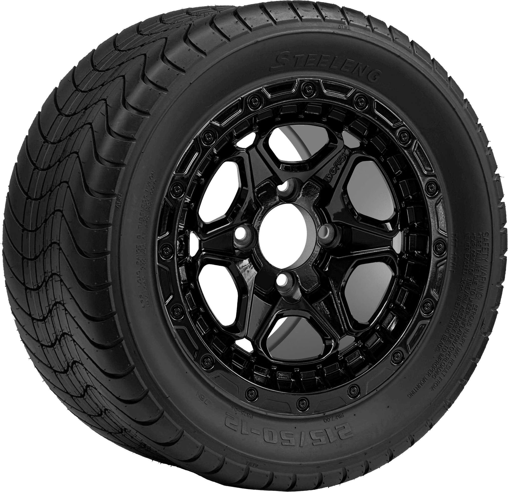 BNDL-TR1213-WH1264-CC0027-LN0002 12″ GRIZZLY GLOSSY BLACK WHEEL – ALUMINUM ALLOY / STEELENG 215/50-12 COMFORT RIDE STREET TIRE DOT APPROVED