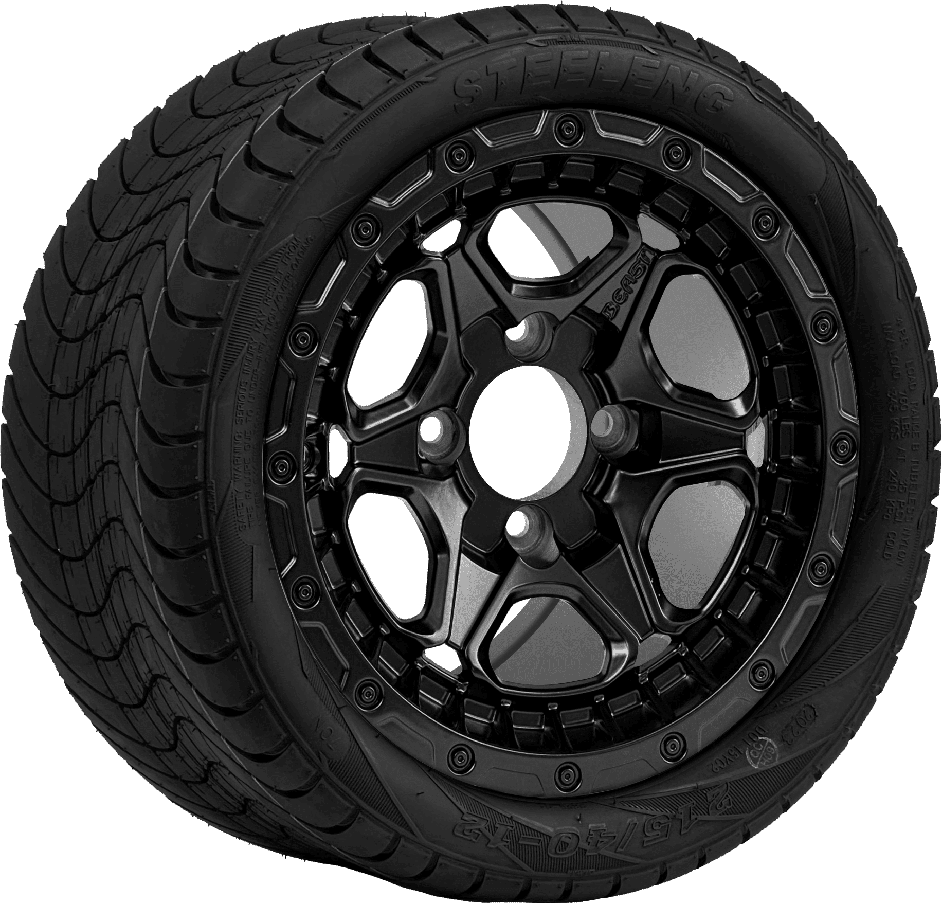 BNDL-TR1211-WH1265-CC0024-LN0003 12″ GRIZZLY MATTE BLACK WHEEL – ALUMINUM ALLOY / STEELENG 215/40-12 LOW PROFILE TIRE DOT APPROVED