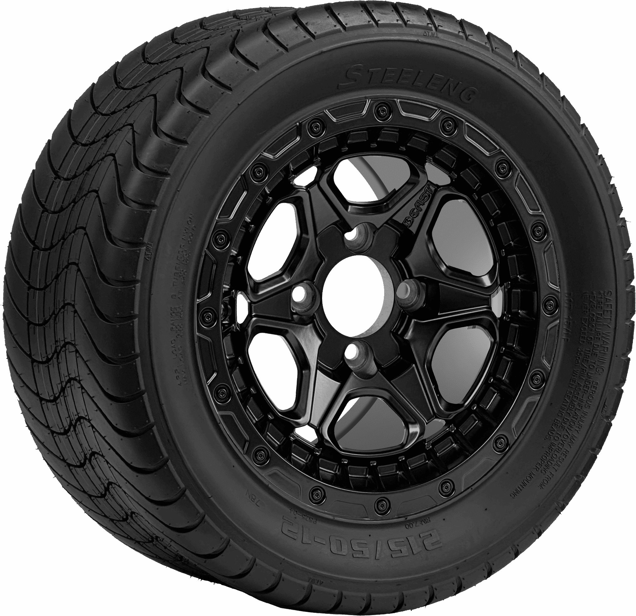 BNDL-TR1213-WH1265-CC0024-LN0006 12″ GRIZZLY MATTE BLACK WHEEL – ALUMINUM ALLOY / STEELENG 215/50-12 COMFORT RIDE STREET TIRE DOT APPROVED