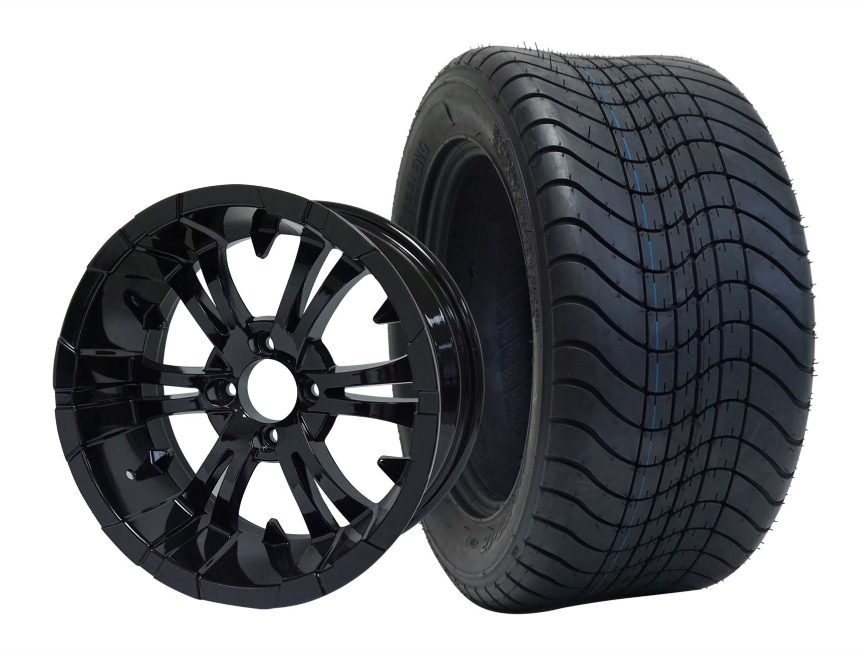 SGC 12" Vampire Glossy Black Wheel - Aluminum Alloy STEELENG 215/50-12 Comfort Ride Street Tire DOT approved WH1242-TR1213