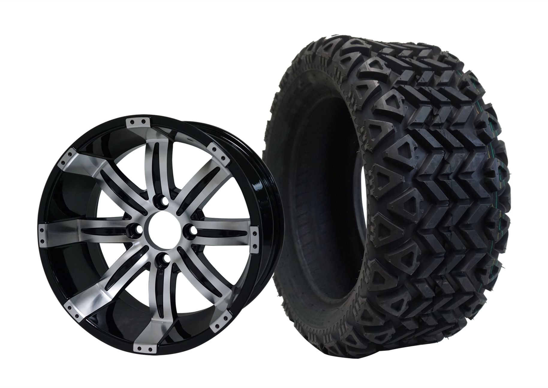 SGC 14" x 7" Tempest Machined/Black Wheel - Aluminum Alloy STEELENG 23"x10"-14" All Terrain Tire DOT Approved WH1406-TR1403