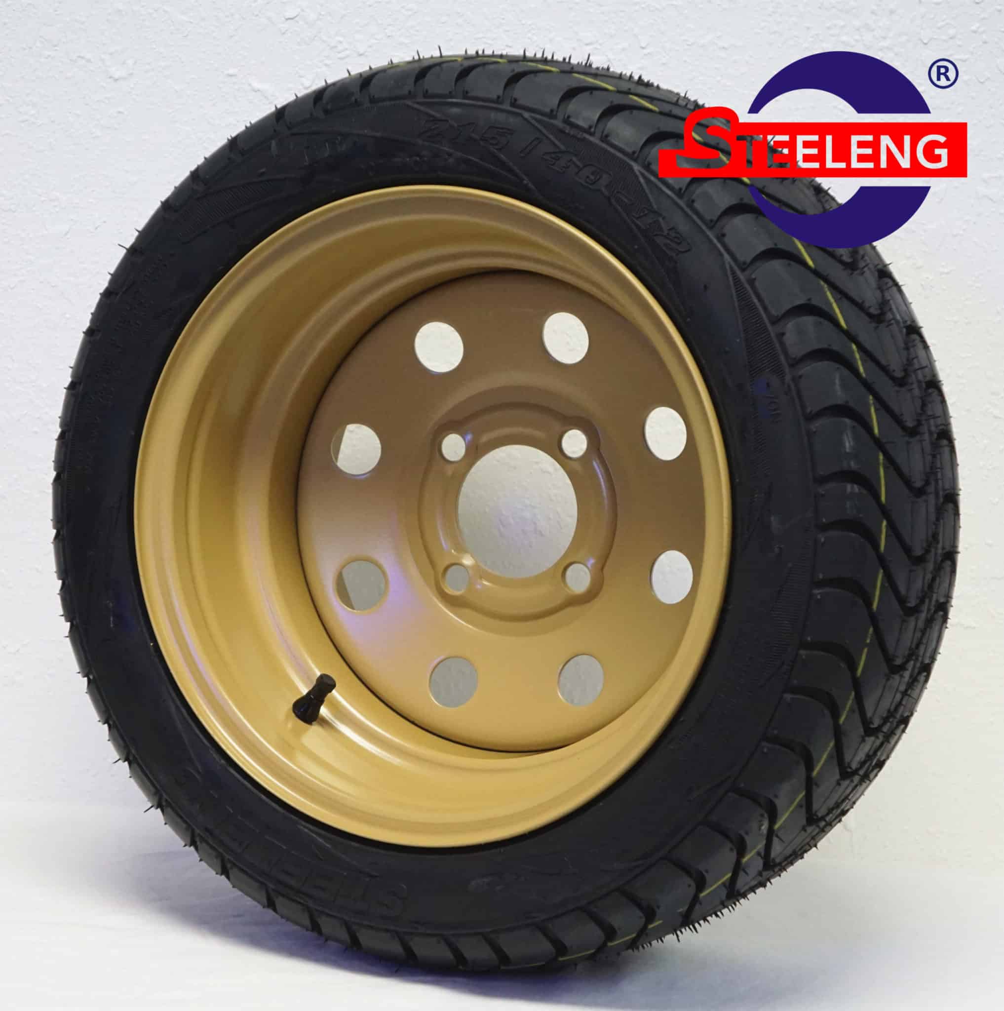 BNDL-SW1203-TR1211 12" Steel Wheel Desert Sand 8 Holes & 215/40-12 Low Profile Tire DOT Approved x4