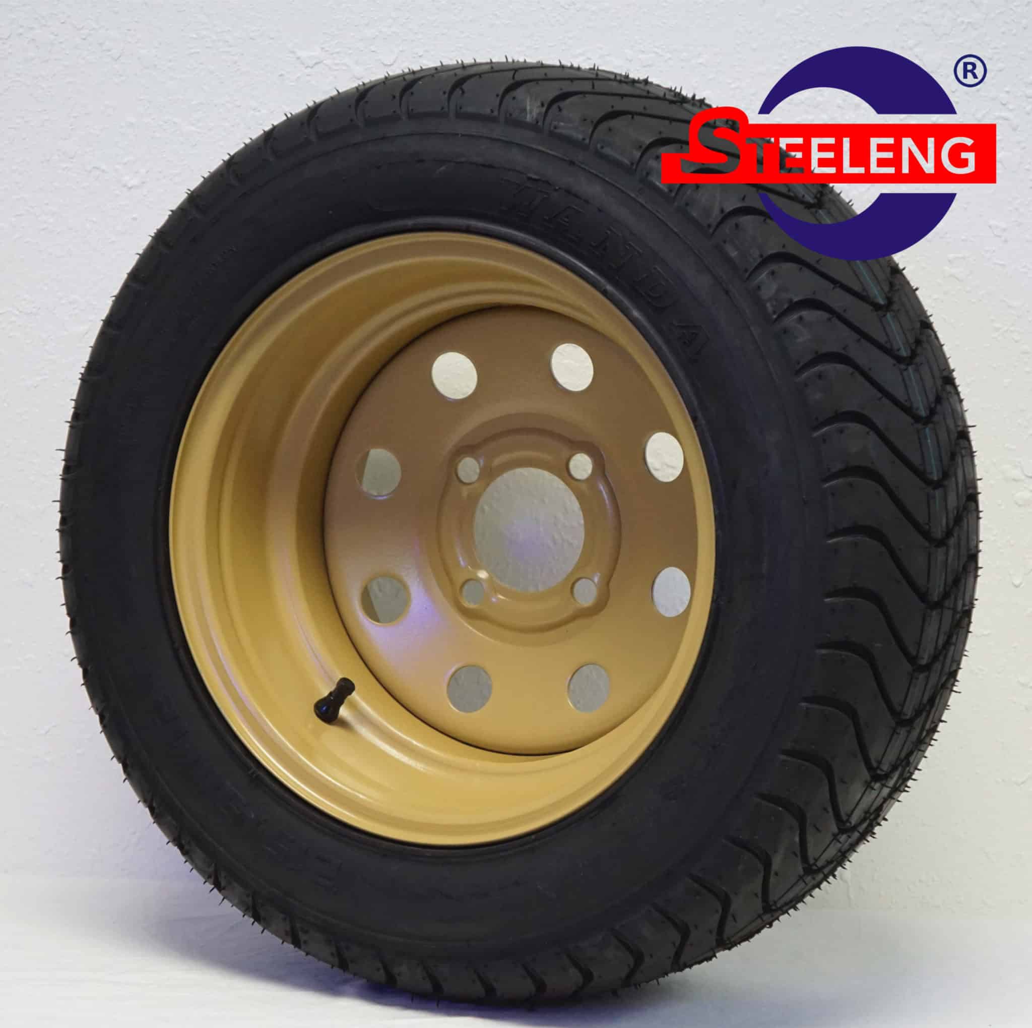 BNDL-SW1203-TR1213 12" Steel Wheel Desert Sand 8 Holes & 215/50-12 Low Profile Tire DOT Approved x4