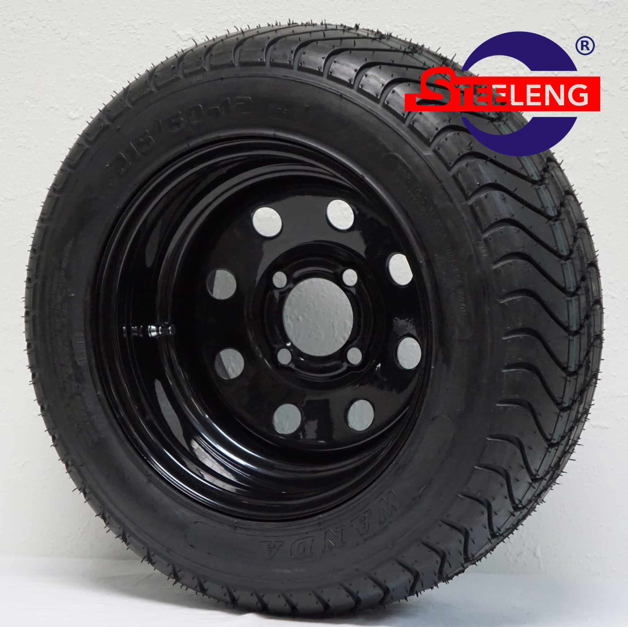 BNDL-SW1202-TR1213 12"x7" Steel Wheel Black 8 Holes & 215/50-12 Comfort Ride Street Tire DOT Approved