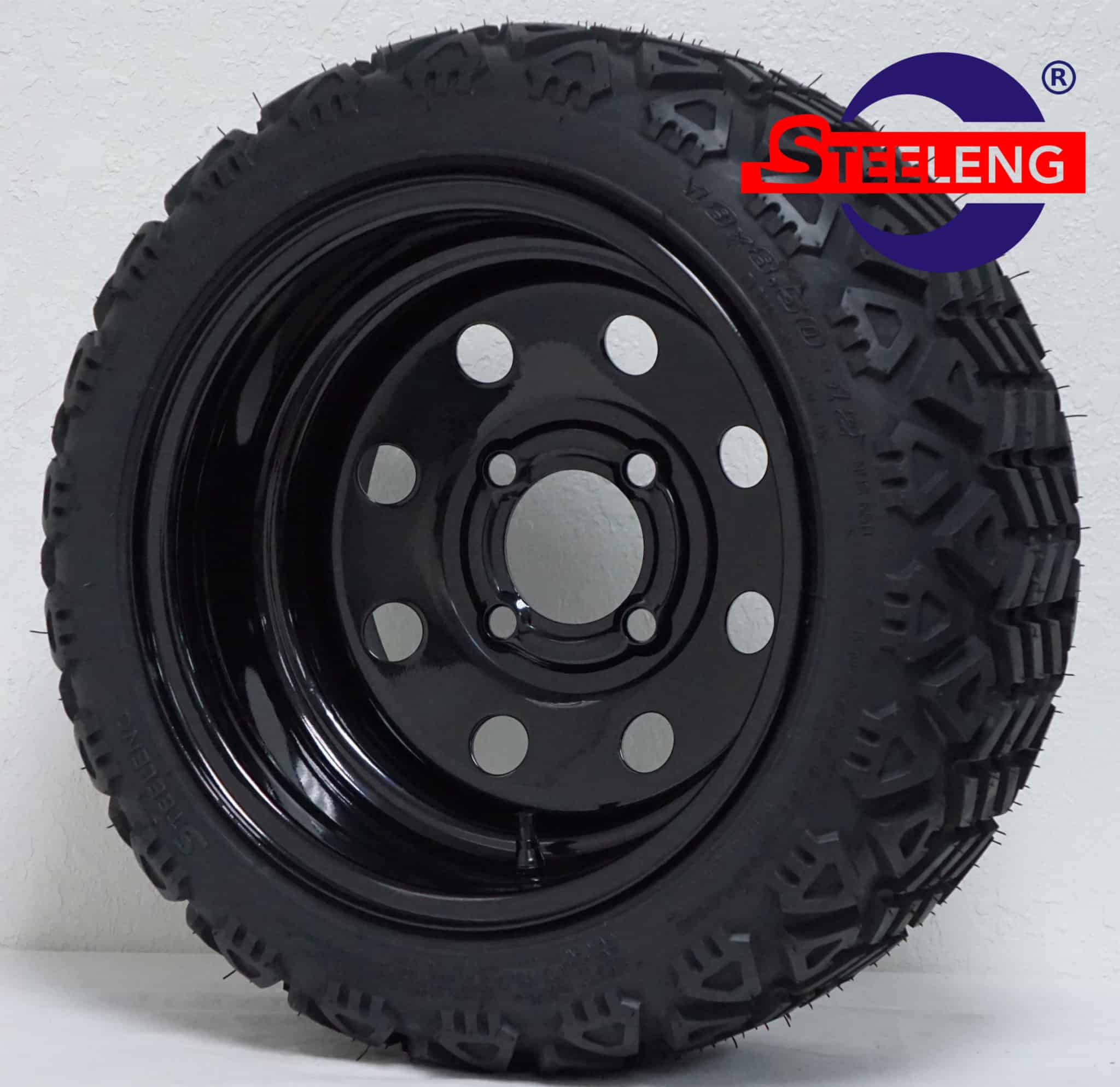 12" x 7" Steel Wheel 8 Holes Black & 18" x 8.5" -12"All Terrain Tire DOT Approved Set of 4