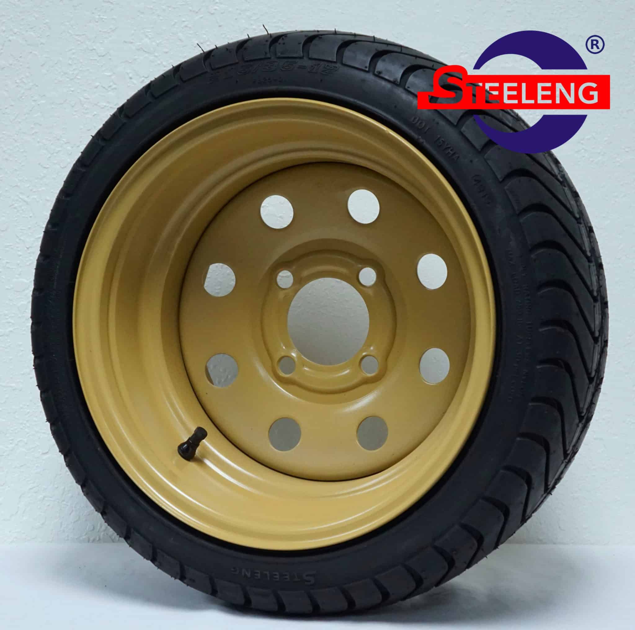 BNDL-SW1203-TR1212 12" Steel Wheel Desert Sand 8 Holes & 215/35-12 Low Profile Tire DOT Approved x4