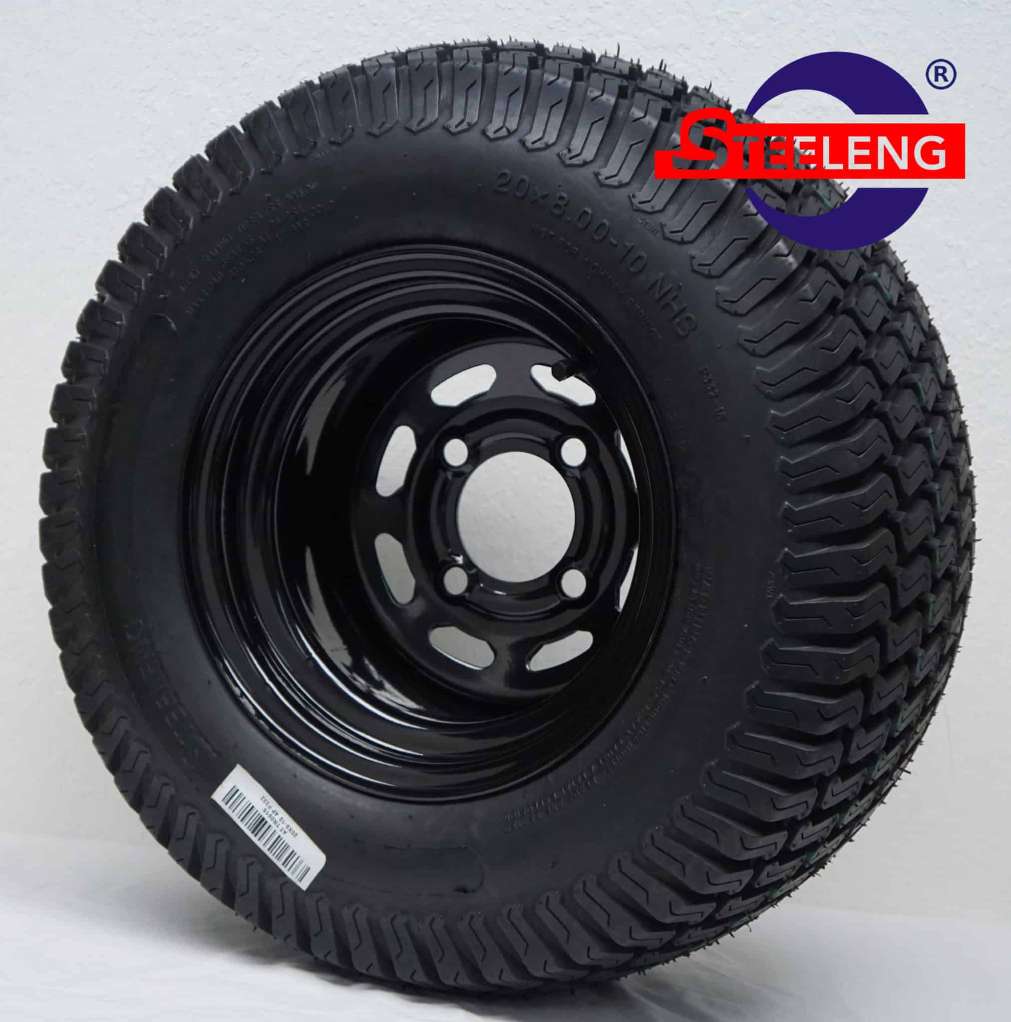 10" Black Slotted Steel Wheel & 20" x 8" -10" Turf Tire