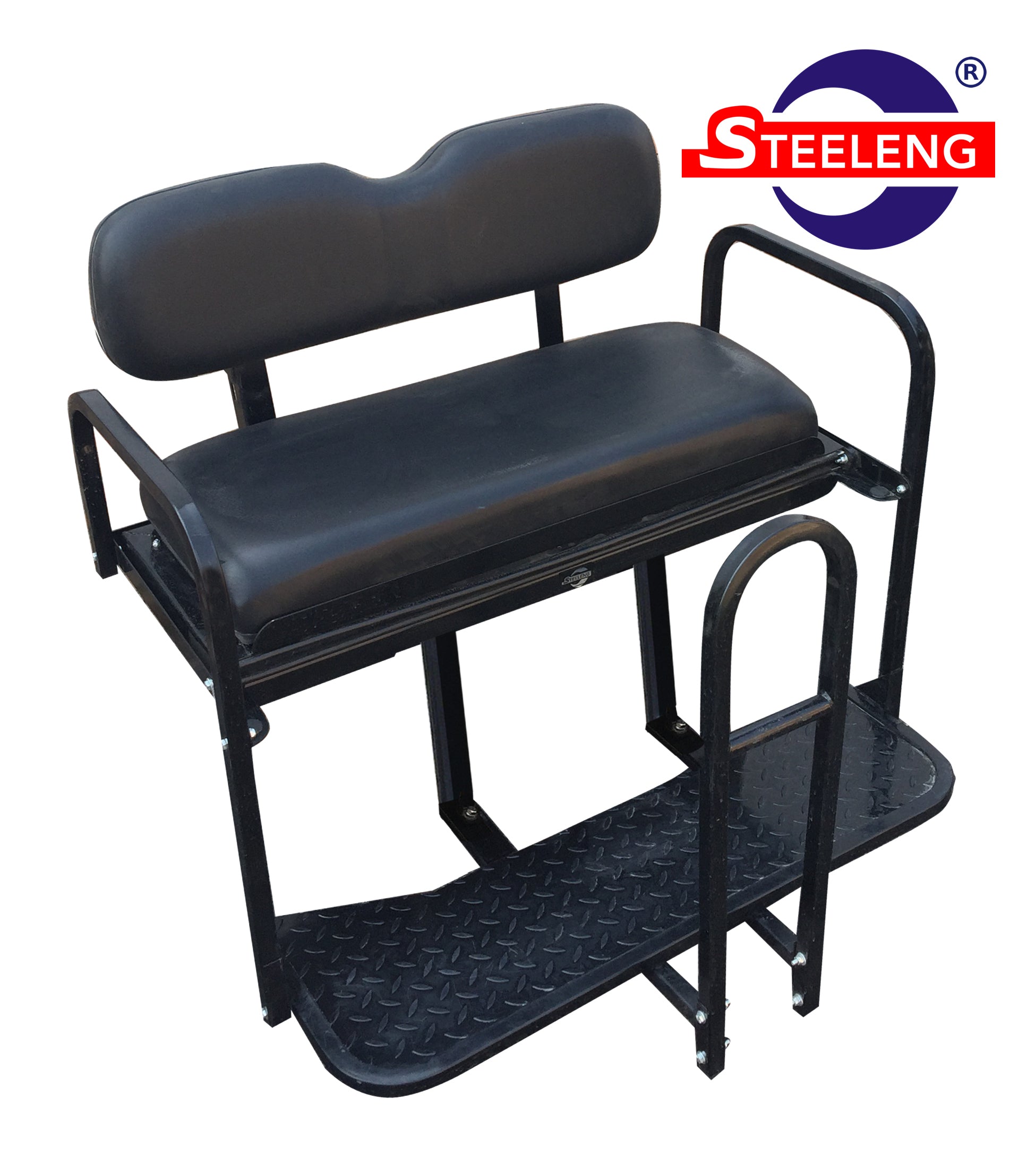 Rear Flip Seat Frame for EZGO TXT 1996-2013 Bundled with SGC Cushion Set for STEELENG Rear Flip Seat - Black