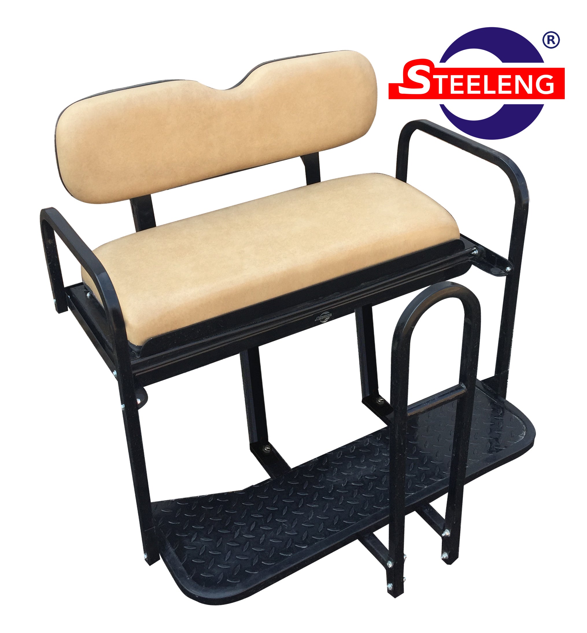 Rear Flip Seat Frame for EZGO TXT 1996-2013 Bundled with SGC Cushion Set for STEELENG Rear Flip Seat - Tan
