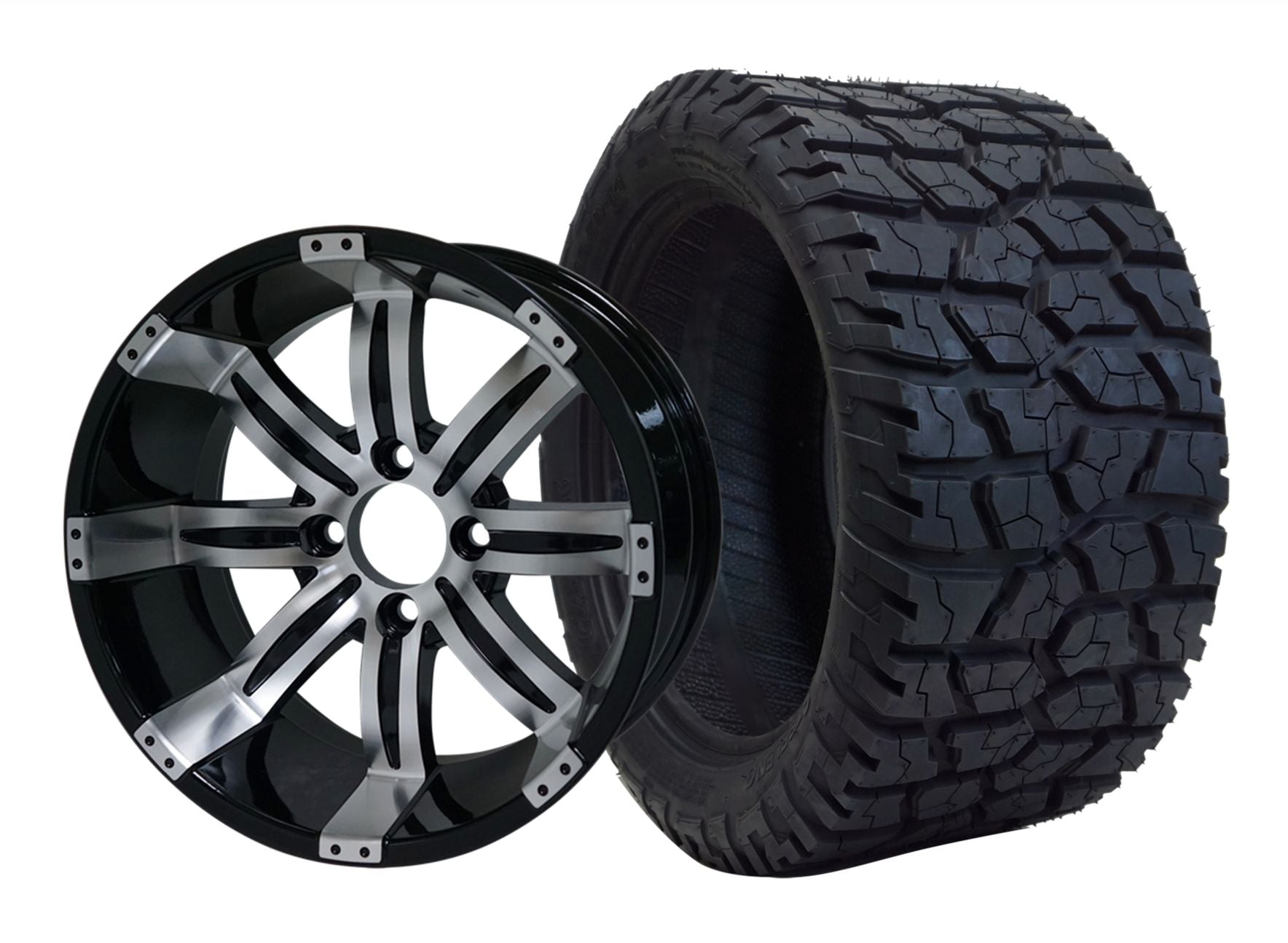 SGC 14" x 7" Tempest Machined/Black Wheel - Aluminum Alloy STEELENG 22"x10.5"-14" GATOR All Terrain Tire DOT Approved WH1406-TR1401