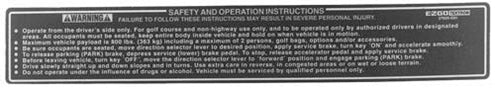 EZGO Safety Label Decal 1994 to 2008