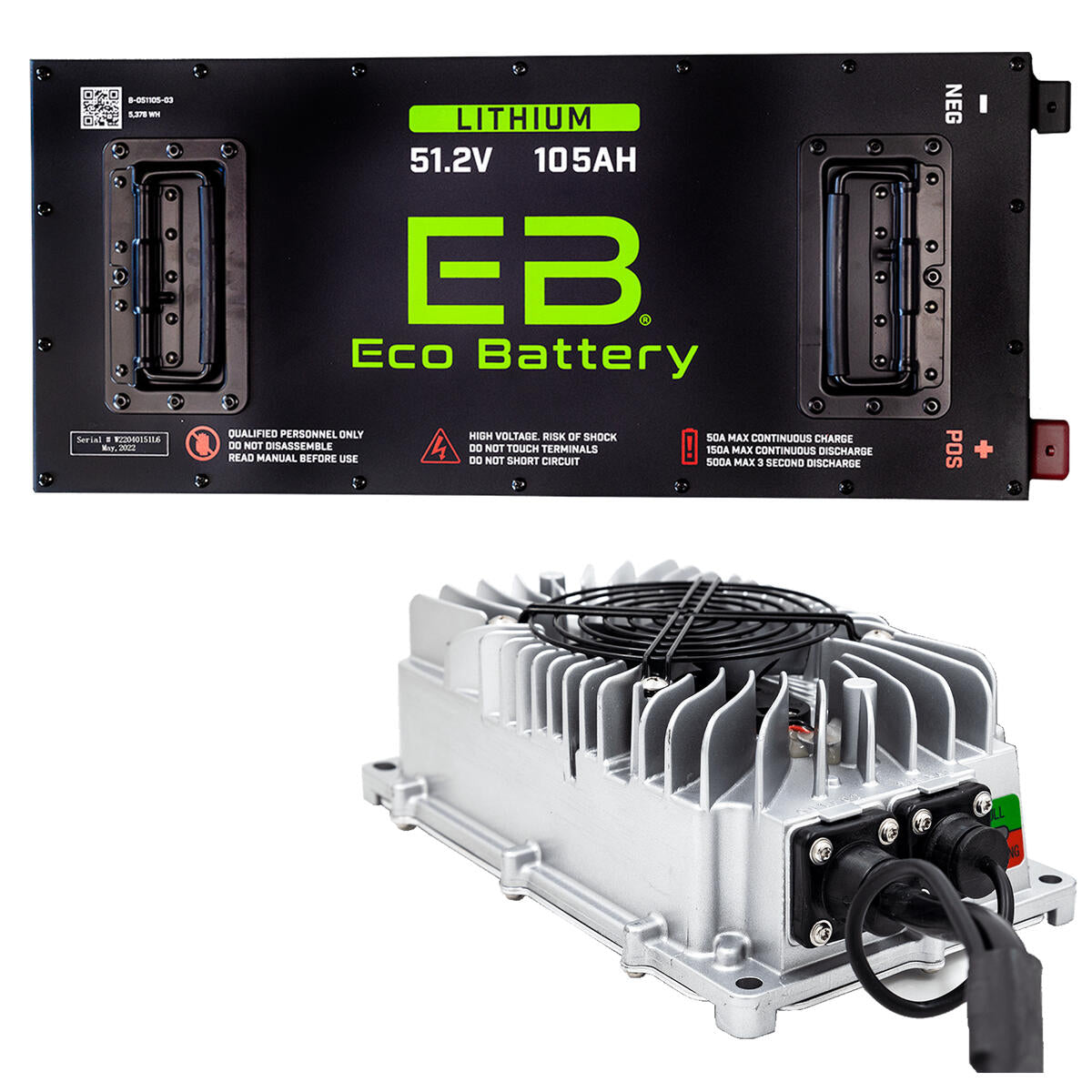 51V 105AH Eco LifePo4 Lithium Battery Kit with Charger - Skinny Style Battery 25-153