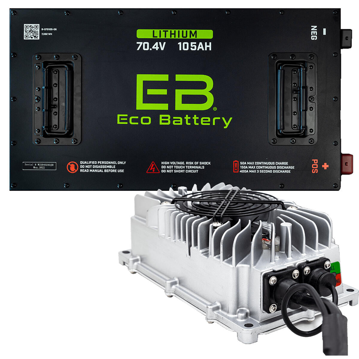70V 105AH Eco LifePo4 Lithium Battery Kit with 15A Charger 25-154