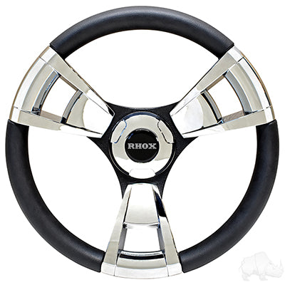 A Club Car -SW152- E-Z-GO  - Fontana Steering Wheel, Chrome,  E-Z-GO Hub ACC-SW152-EZ