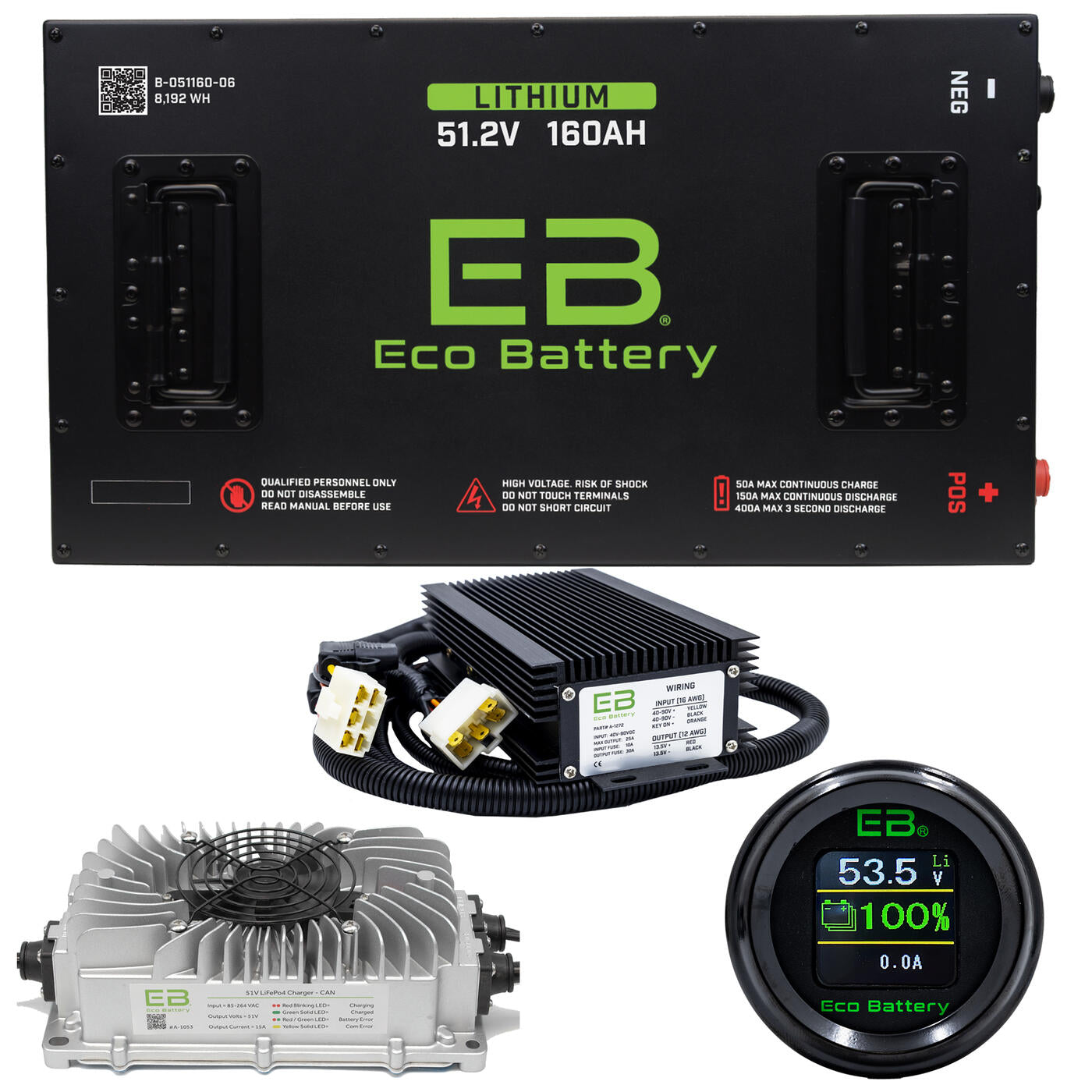 Eco Lithium Battery Complete Bundle for Club Car Carryall 51.2V 160Ah B-3105