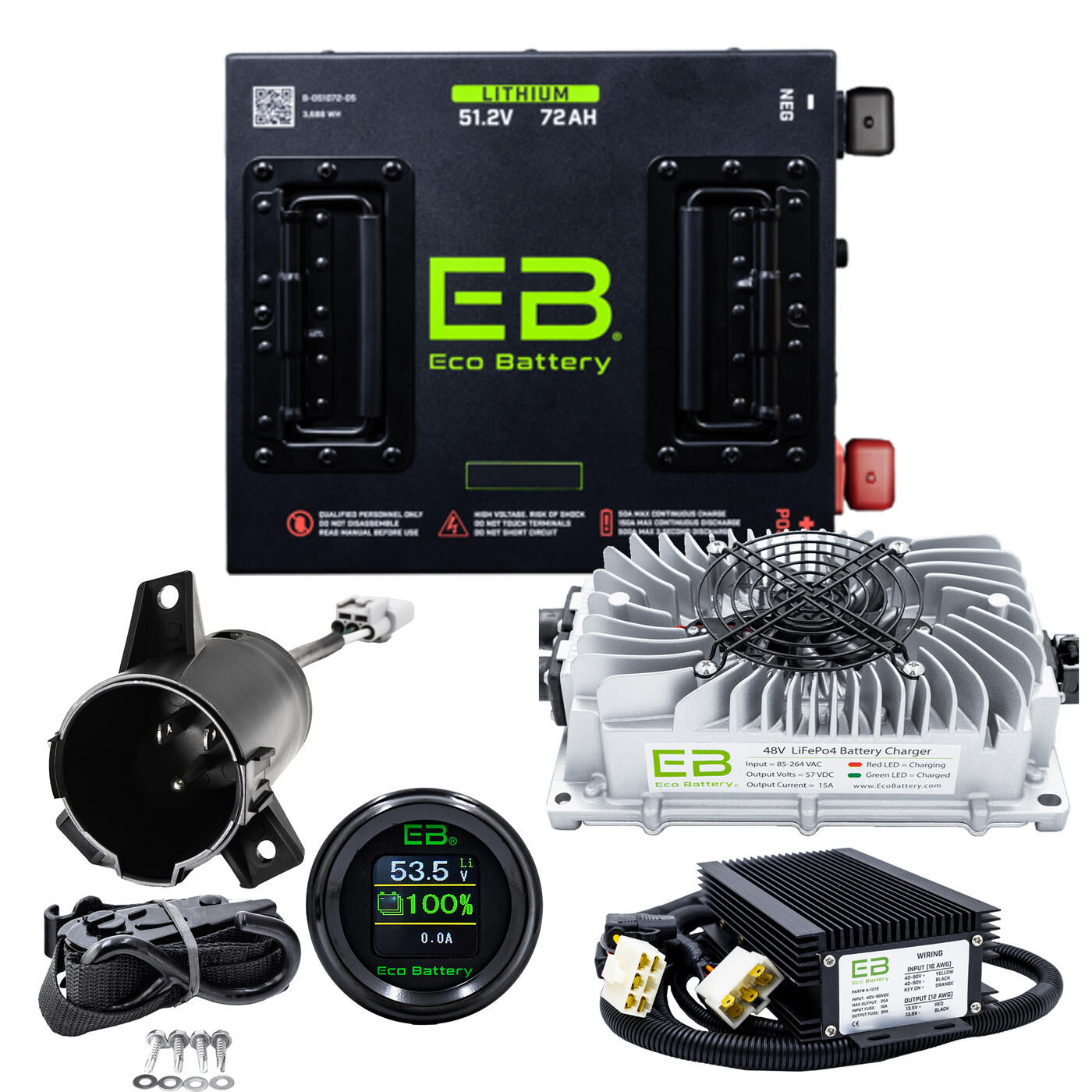 Eco Lithium Battery Complete Bundle for Club Car Precedent 09+/Onward/Tempo 51V 72Ah - Cube B-3143