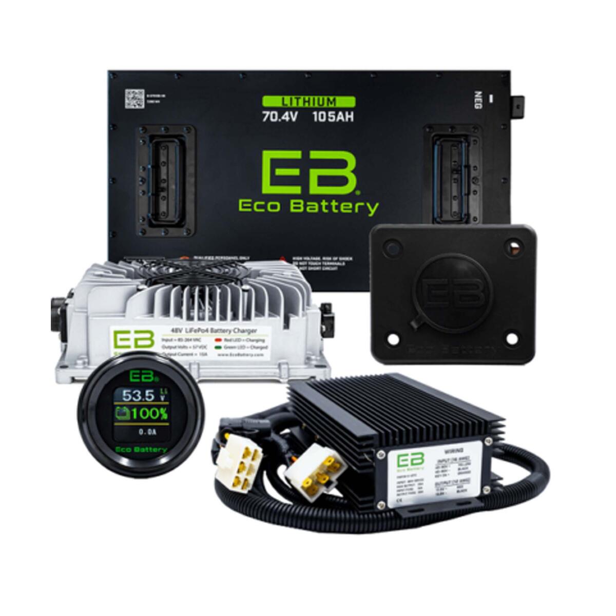 Eco Lithium Battery Complete Bundle for EZGO Freedom RXV w/Metal Battery Rack 70V 105Ah B-3224