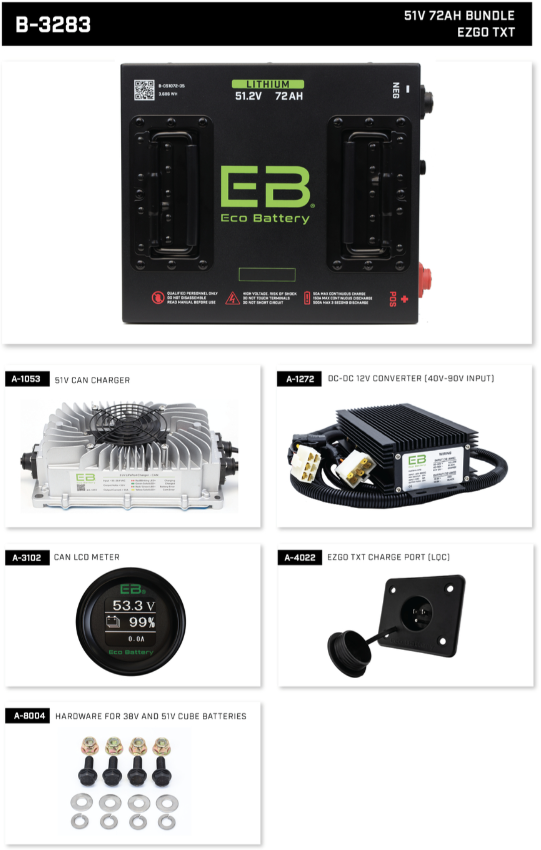 Eco Lithium Battery Complete Bundle for EZGO TXT 51V 72Ah - Cube B-3283