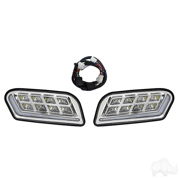 RHOX LED Headlights w/RGBW Accent Lights and OE Retrofit Harness, Club Car Tempo, 12-48V LGT-415L