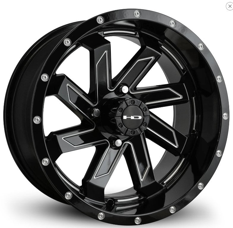 HD Golf SAW Wheels | Gloss Black Milled Edges - 12" SA147042-14GB-M