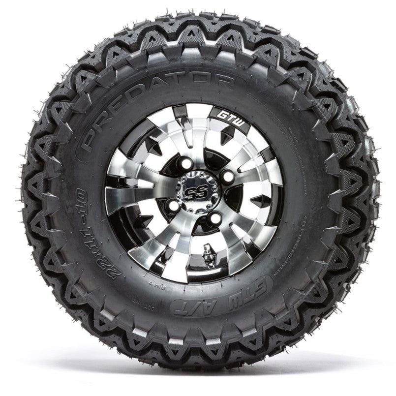 10" GTW Vampire Black and Machined Wheels with 22" Predator A/T Tires - Set of 4 A19-336
