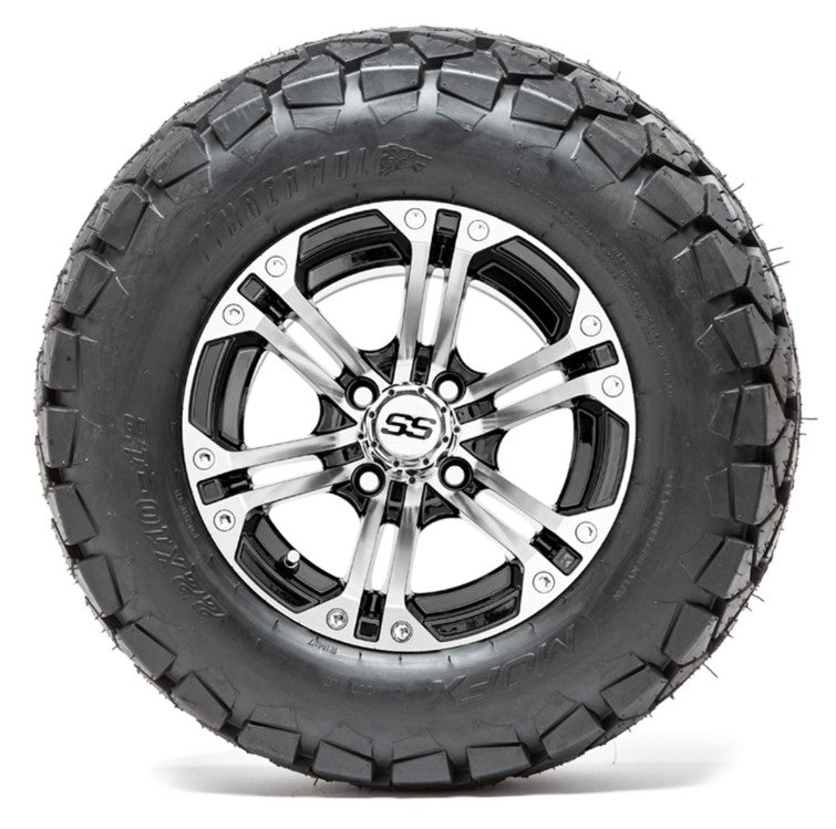 12" GTW Specter Black/Machined Lifted Golf Cart Wheels on 22" Trail Tires - Set of 4 A19-341