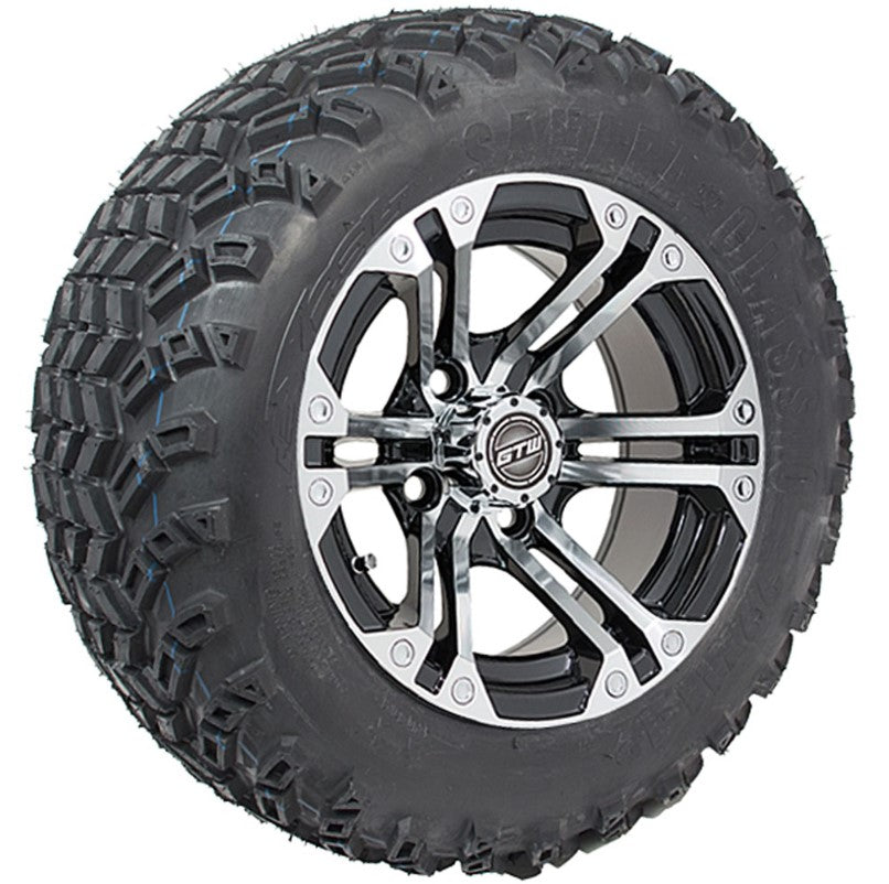 12" GTW Specter Black/Machined Lifted Golf Cart Wheels on 22" A/T Tires - Set of 4 A19-342