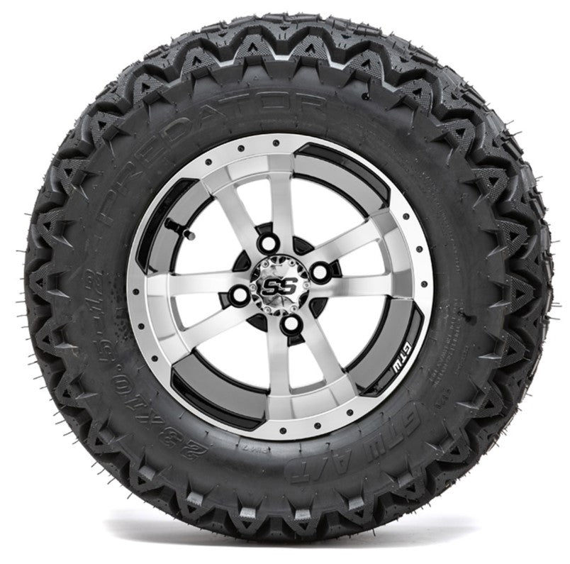 12" GTW Storm Trooper Black and Machined Wheels with 23" Predator A/T Tires - Set of 4 A19-350