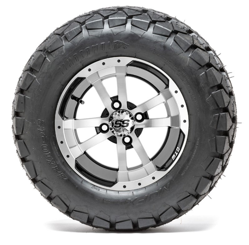 12" GTW Storm Trooper Black and Machined Wheels with 22" Timberwolf Mud Tires - Set of 4 A19-351