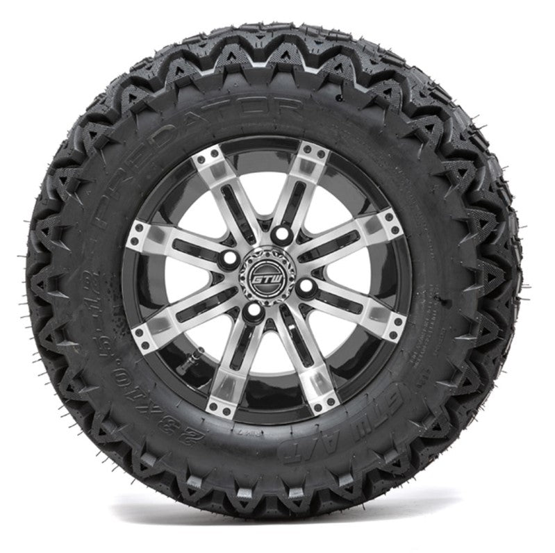 12" GTW Tempest Black and Machined Wheels with 23" Predator A/T Tires - Set of 4 A19-355