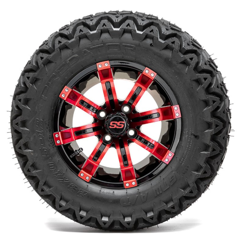 12" GTW Tempest Black and Red Wheels with 23" Predator A-T Tires - Set of 4 A19-360