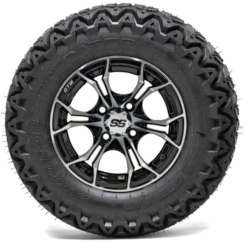 12" GTW Spyder Black and Machined Wheels with 23" Predator A/T Tires - Set of 4 A19-375