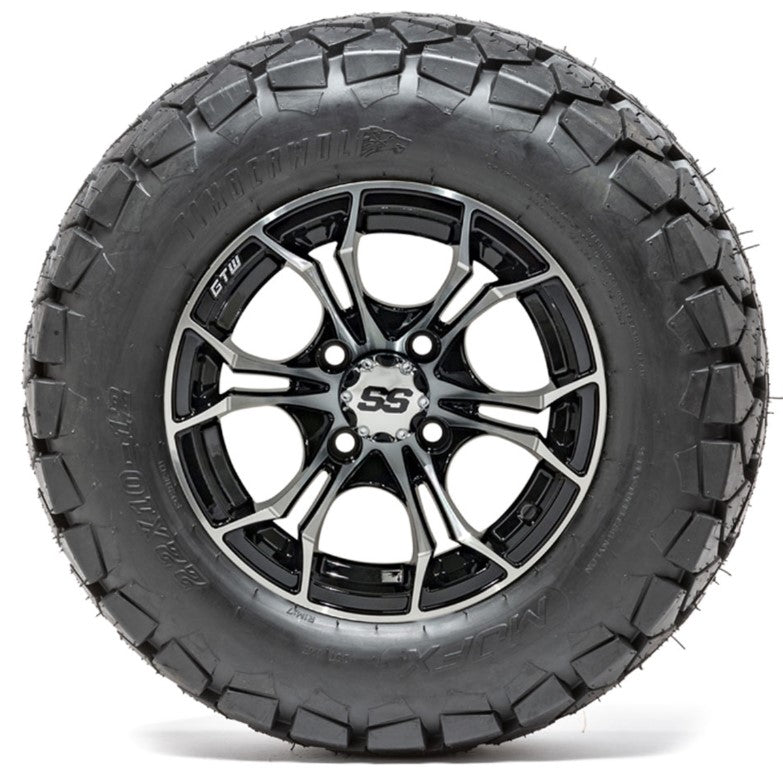 12" GTW Spyder Black and Machined Wheels with 22" Timberwolf Mud Tires - Set of 4 A19-376