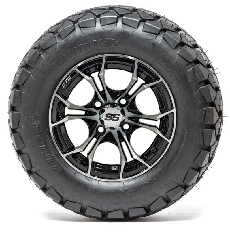 12" GTW Spyder Black and Machined Wheels with 22" Timberwolf Mud Tires - Set of 4 A19-377