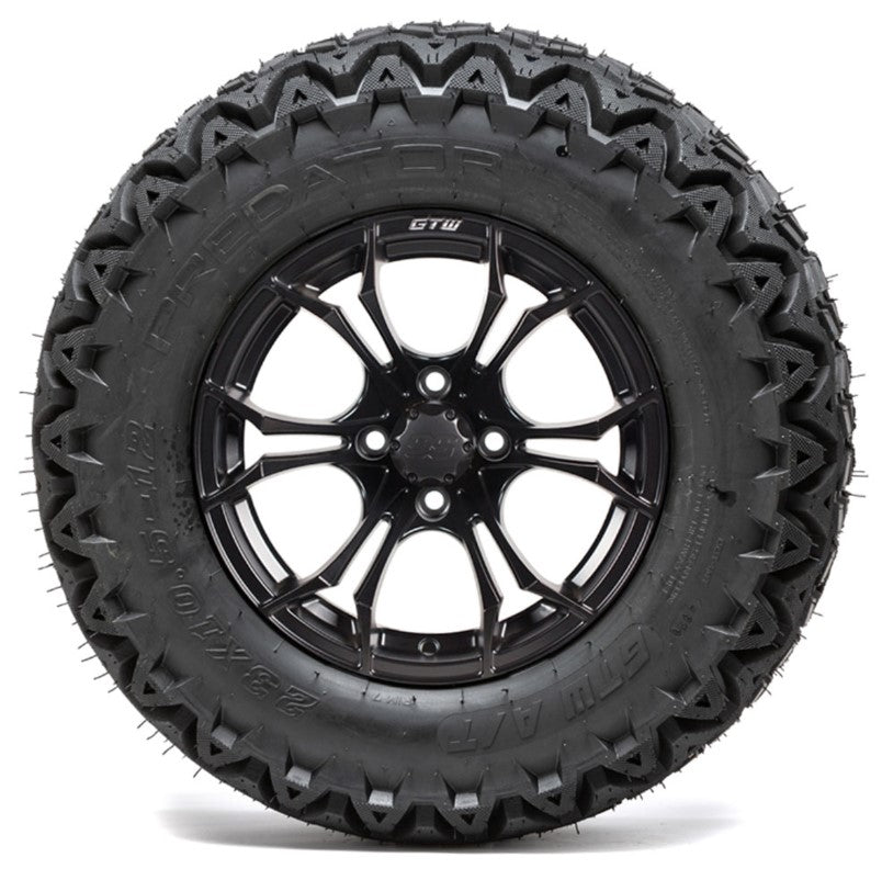12" GTW Spyder Black and Machined Wheels with 23" DOT Predator A/T Tires - Set of 4 A19-386