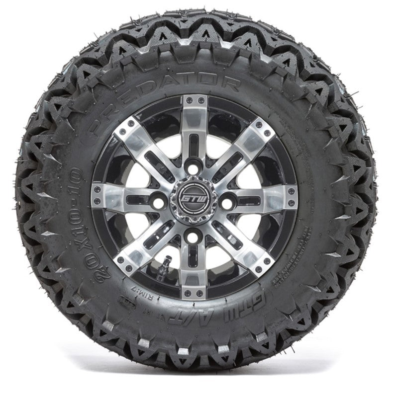 10" GTW Tempest Black and Machined Wheels with 20" Predator A/T Tires - Set of 4 A19-330